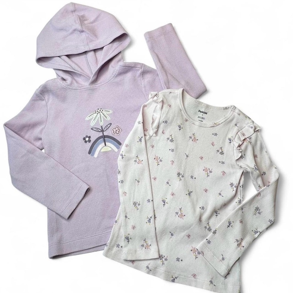 Girls' Lavender Hoodie and Floral Long Sleeve Set